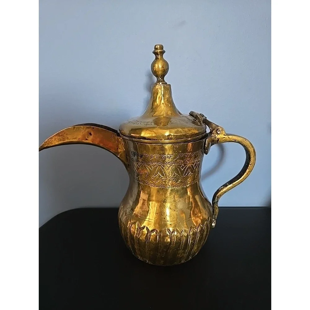 Antique Brass Middle Eastern Dallah Coffee Tea Pot Turkish Arabic‎ 10